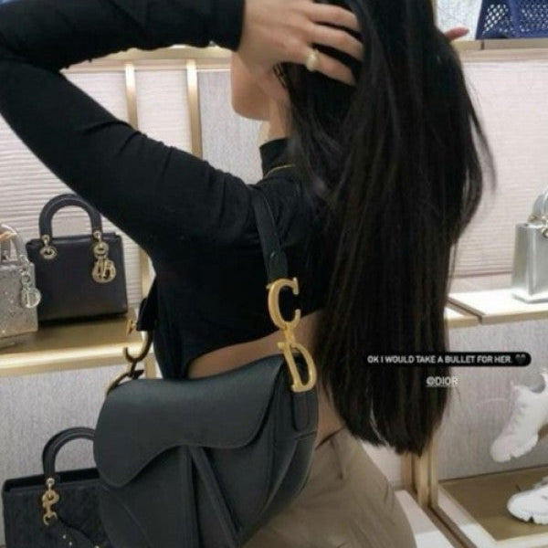 Christian Dior Saddle Bag Black Leather With Original Box, Dust Bag & Bill Limited Edition Bags