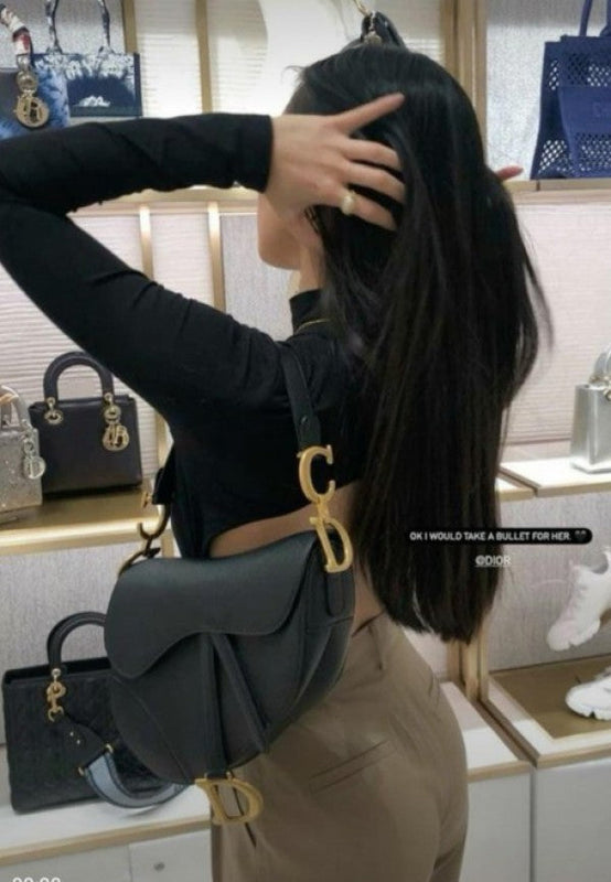 Christian Dior Saddle Bag Black Leather With Original Box, Dust Bag & Bill (Limited Leather)