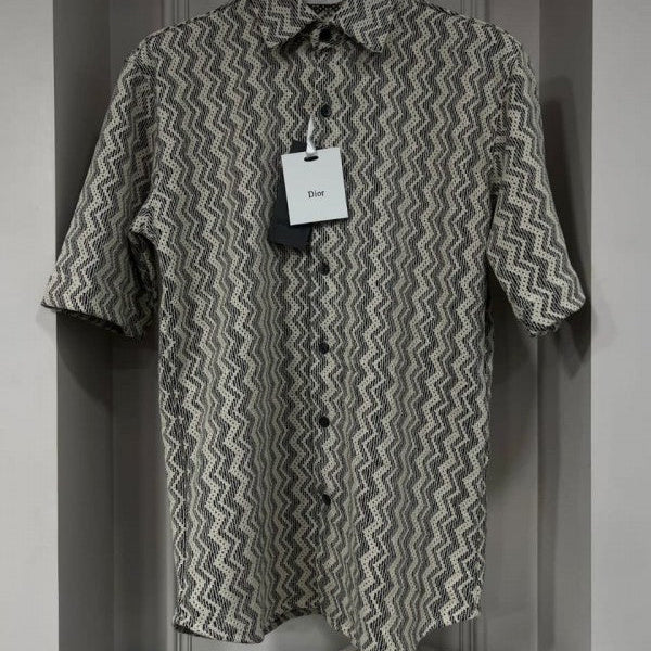Christian Dior Signature Zig Zag Print Box Pack Half Sleeves Shirt Designer Clothing (Shirt)