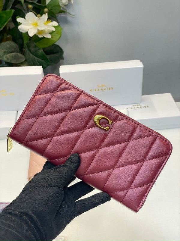 Coach Accordion Pillow Zipper Wallet with OG Box & Dust Bag (Wine - 855)