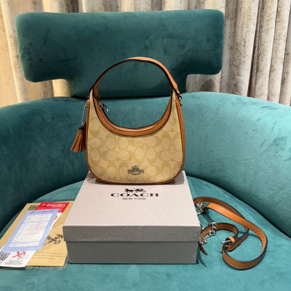 Coach Carmen Mini Crossbody In Signature Jacquard Light Apricot With Caramel With OG Box & Dust Bag 2750