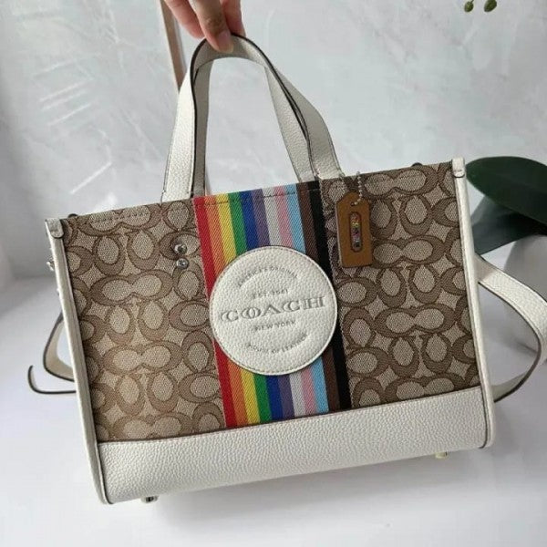 Coach Dempsey Tote With OG Box & Dust Bag & Extra Shoulder Strap Rainbow-718 (Special Rainbow Edition)