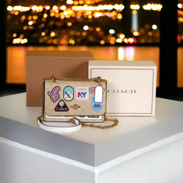 Coach Klare Crossbody In Signature With Ski Patches Premium Quality Bag With Double OG Box & Dust Bag White-646 (Premium Ski Edition)
