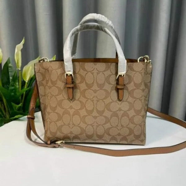 Coach Mollie Leather Tote Bag With OG Box Dust Bag & Shoulder Strap (Apricot)