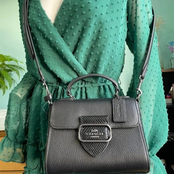 Coach Morgan Top Handle Signature Bag With OG Box & Dust Bag (Black-561)