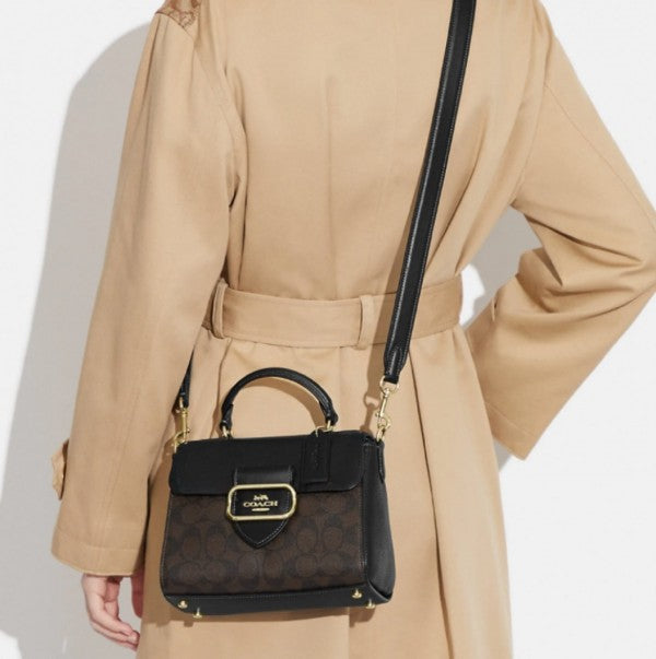 Coach Morgan Top Handle Signature Bag With OG Box & Dust Bag (Black Brown-343)