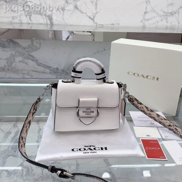 Coach Morgan Top Handle Signature Bag With OG Box & Dust Bag (White-772)
