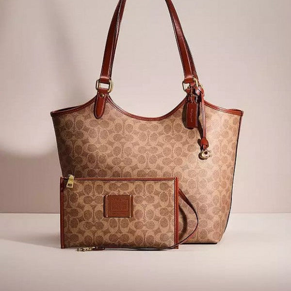 Coach Restored Day Tote In Pouch Day Signature Canvas With Dust Bag (BrassTanRust)