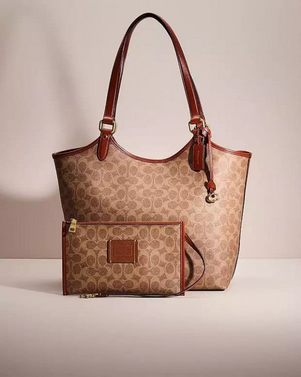 Coach Restored Day Tote In Pouch Day Signature Canvas With Dust Bag (BrassTanRust)