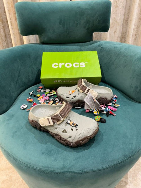 Crocs All Terrain Atlas Grey Brown Clogs Sandals With Jibbitz