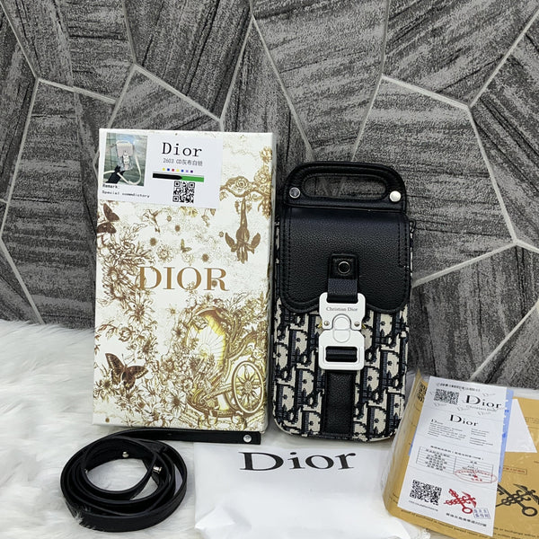 Dior BlackSilver Saddle Vertical Phone Pouch Unisex Classic