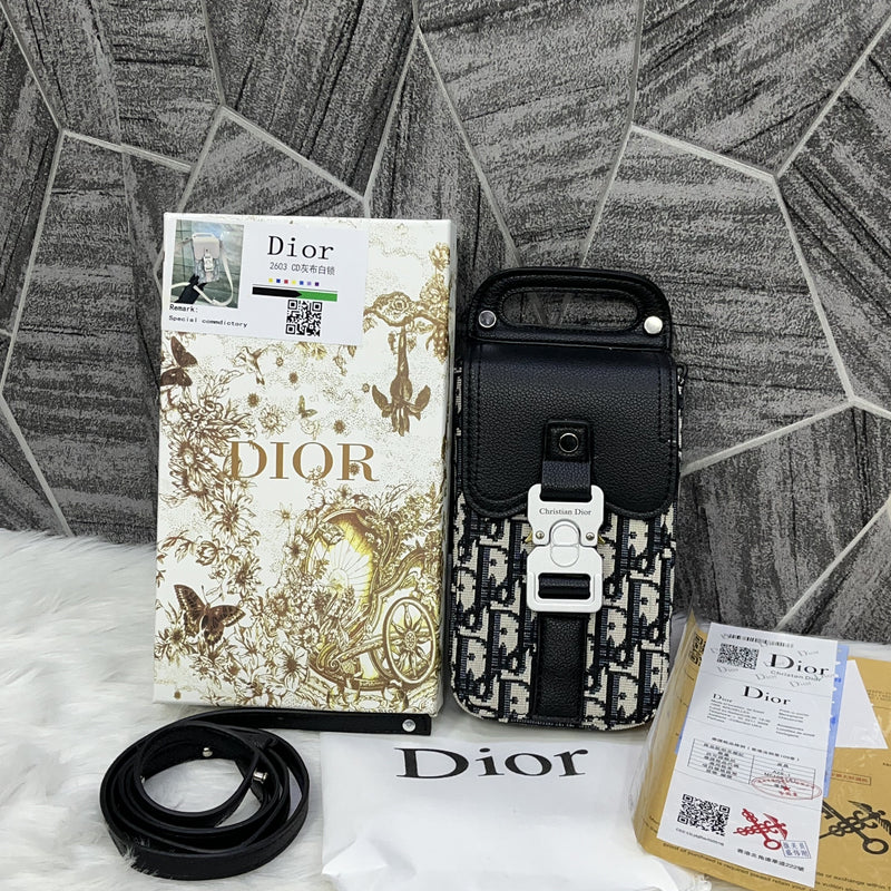 Dior BlackSilver Saddle Vertical Phone Pouch Unisex Classic