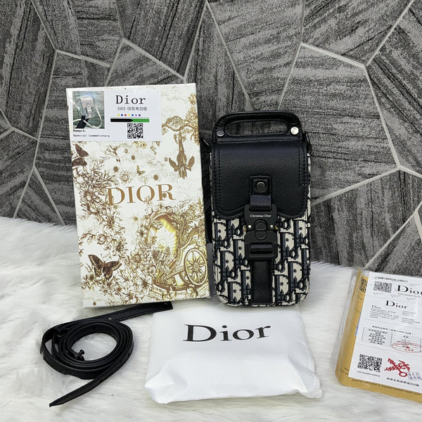 Dior Black Saddle Vertical Phone Pouch Unisex Signature
