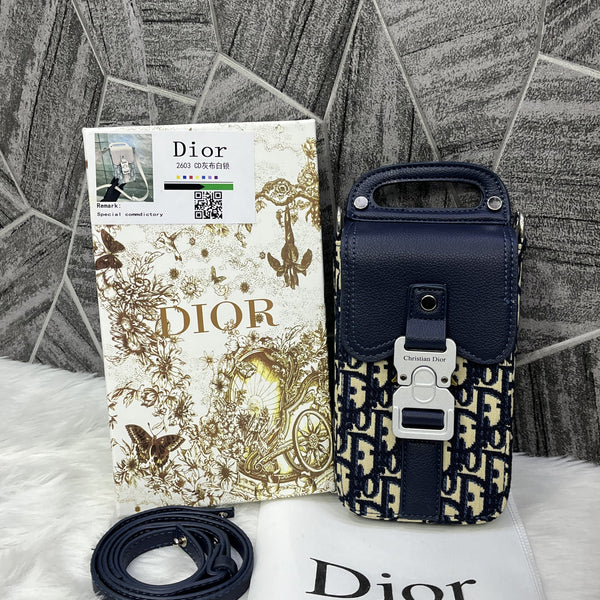 Dior Blue Saddle Vertical Phone Pouch Unisex Limited