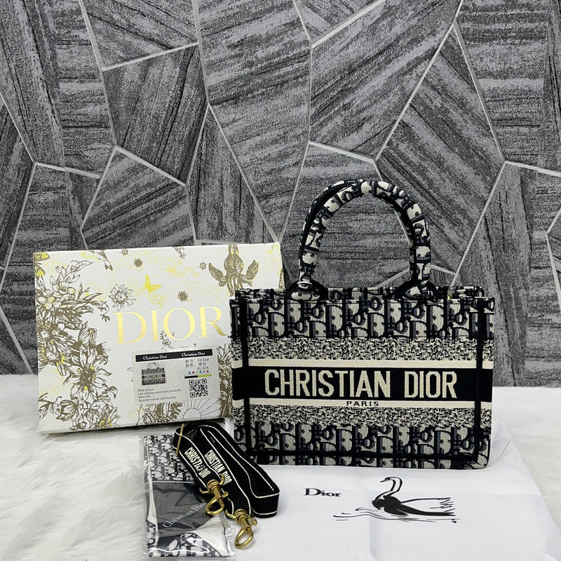 Dior Book Tote Mini Black With Original Box Dust Cover Ribbon Classic
