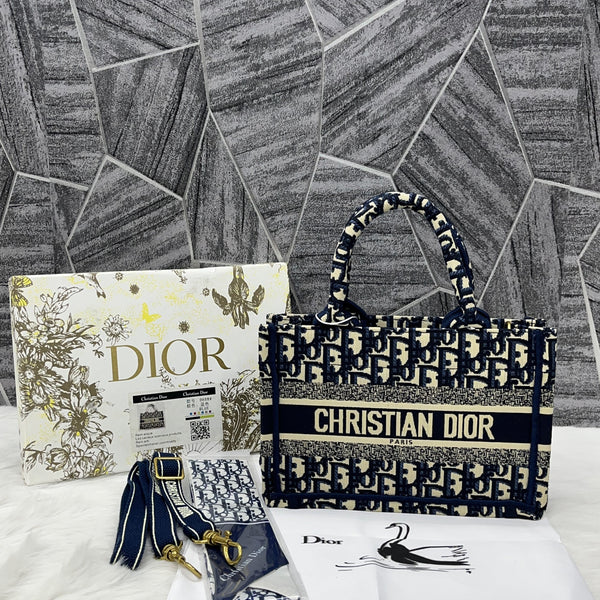 Dior Book Tote Mini Blue With Original Box Dust Cover Ribbon Premium