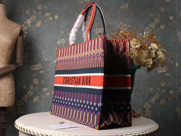 Dior Book Tote Multi Color Dior Oblique Embroidery Large Signature