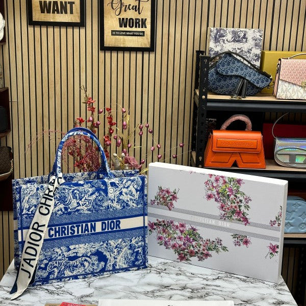 Dior Book Tote Oblique Embroidery With OG Box & Dust Bag & Scarf ( Blue Tiger - M929 41Cm)