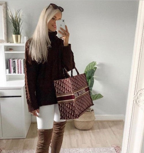 Dior Burgundy Oblique Embroidery Book Tote Bag Premium