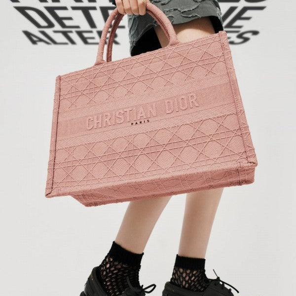 Dior Cannage Embroidery Book Tote Bag Pink Exclusive