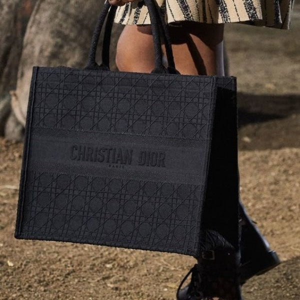 Dior Cannage Embroidery Book Tote Bag With Dust Bag Black Deluxe