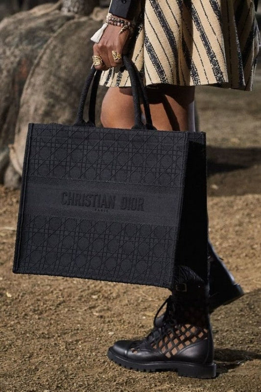 Dior Cannage Embroidery Book Tote Bag With Dust Bag Black Deluxe