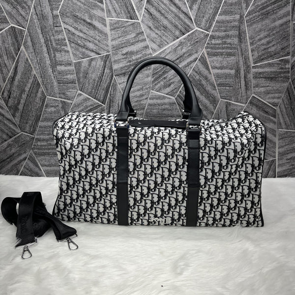 Dior Duffle Grey Black With Dust Cover Sling Belt Deluxe