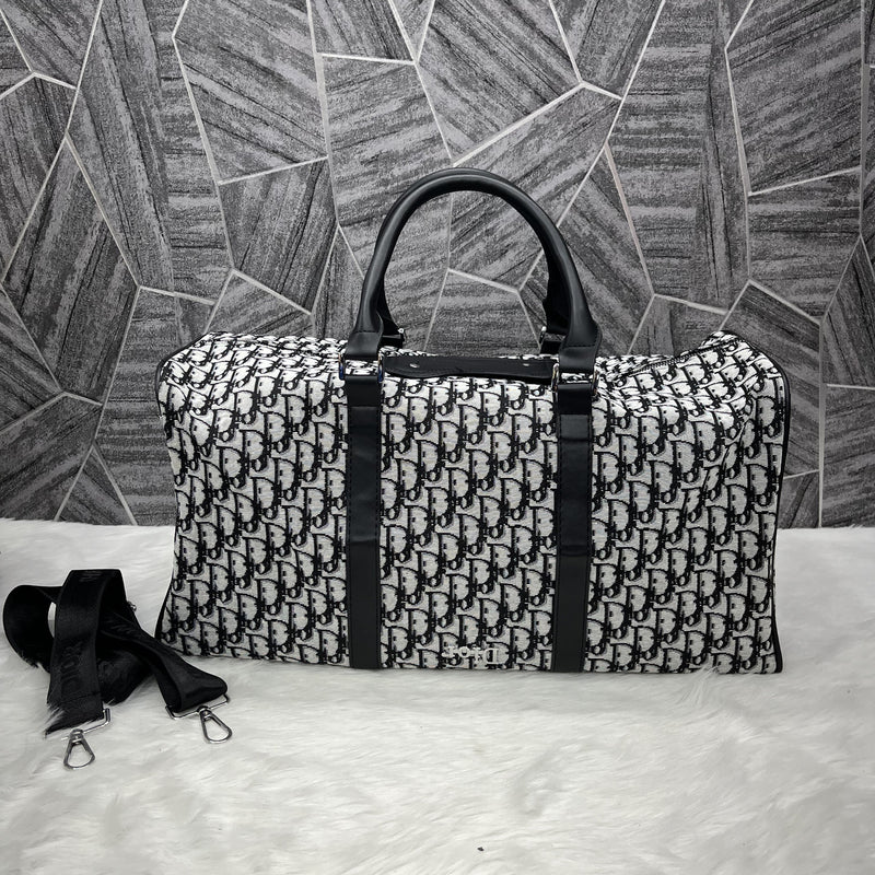 Dior Duffle Grey Black With Dust Cover Sling Belt Deluxe