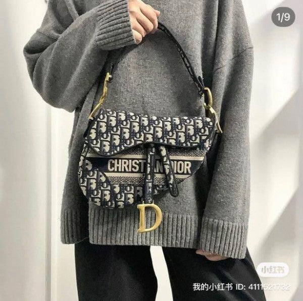 Dior Saddle Bag Oblique Embroidery With OG Box & Dust Bag Black D128 Exclusive