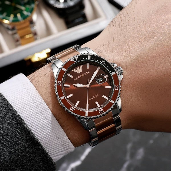 Emporio Armani Classic 100M Silver And Brown Watch