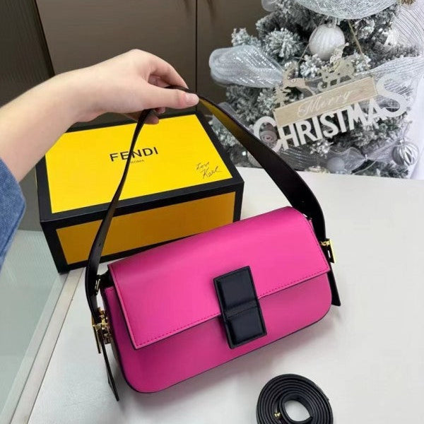 Fendi Baguette Twist Premium Shoulder Crossbody Bag With OG Box & Dust Bag & 2 Belts (Pink-930)