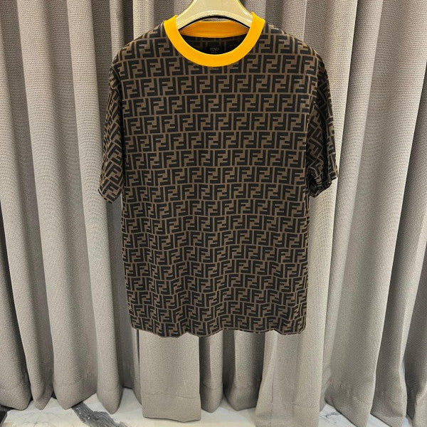 Fendi Full Monogram Print Round Neck T-Shirt Brown