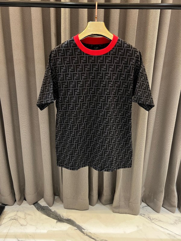 Fendi Full Monogram Round Neck T-Shirt Black