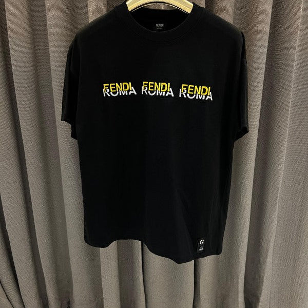 Fendi Roma Middle Brand Print Round Neck T-Shirt Black