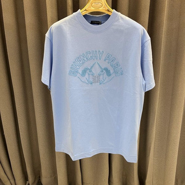 Givenchy Middle Brand Print Round Neck T-Shirt Sky Blue