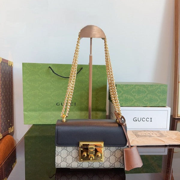 Gucci GG Supreme Monogram Small Padlock Shoulder Bag Beige Mystic White Sun Oil With OG Box & Dust Bag