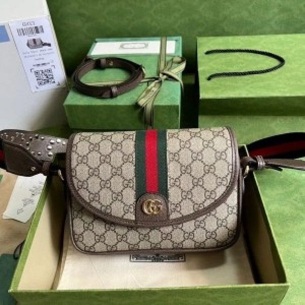 Gucci Ophidia Mini Shoulder Bag With OG Box & Dust Bag (88222 Brown)