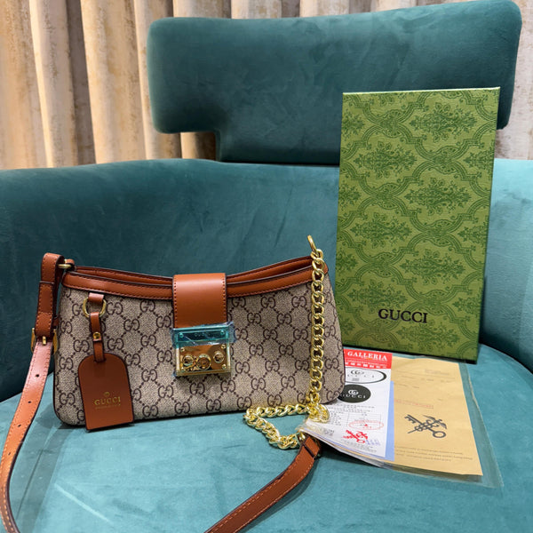 Gucci Padlock Brown Small Shoulder Bag With OG Box & Dust Bag 88278 Beige
