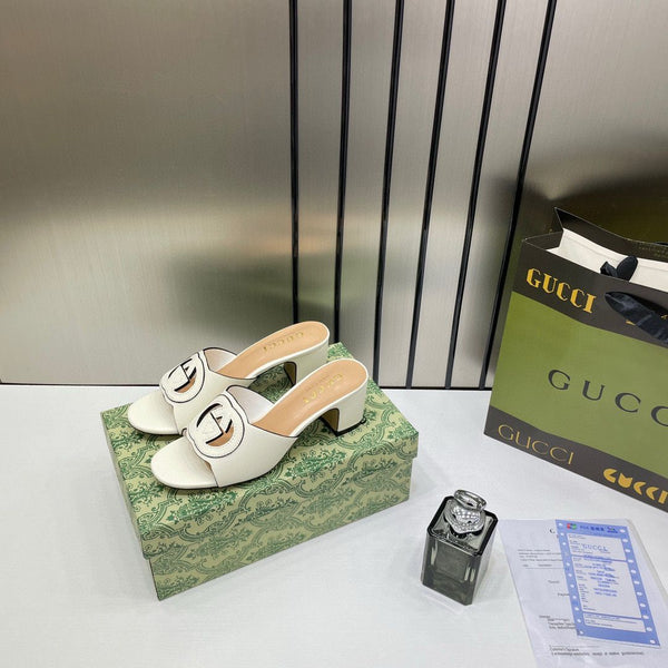 Gucci Premium Brown Leather Interlocking G Flat Slides Stylish