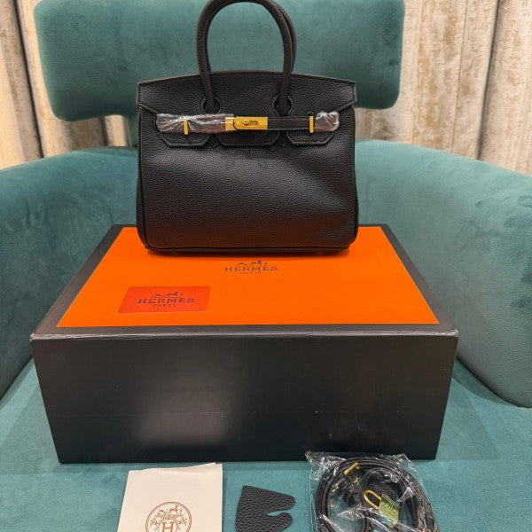 Hermes Black Togo Leather Rose Gold Hardware Birkin Bag With Dust Bag & OG Box (BK25 Black)