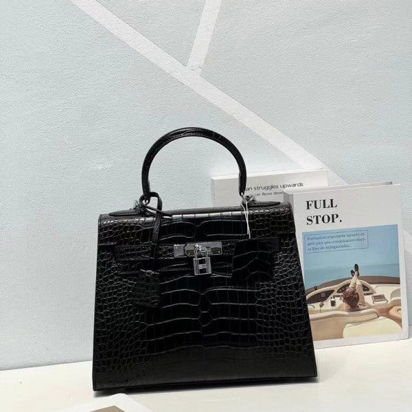 Hermes Blanc Crocodile Niloticus Black Encrusted Birkin Bag With OG Box & Dust Bag (1080 Black)