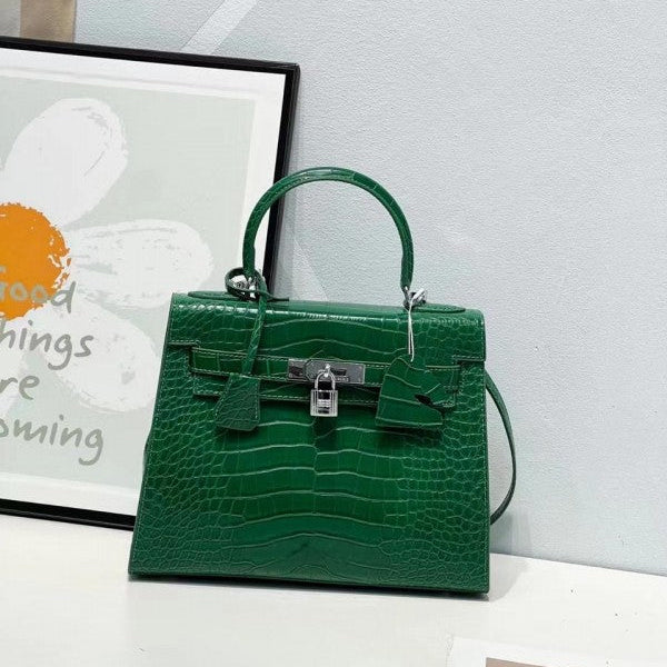 Hermes Blanc Crocodile Niloticus Green Encrusted Birkin Bag With OG Box & Dust Bag (1028 Green)