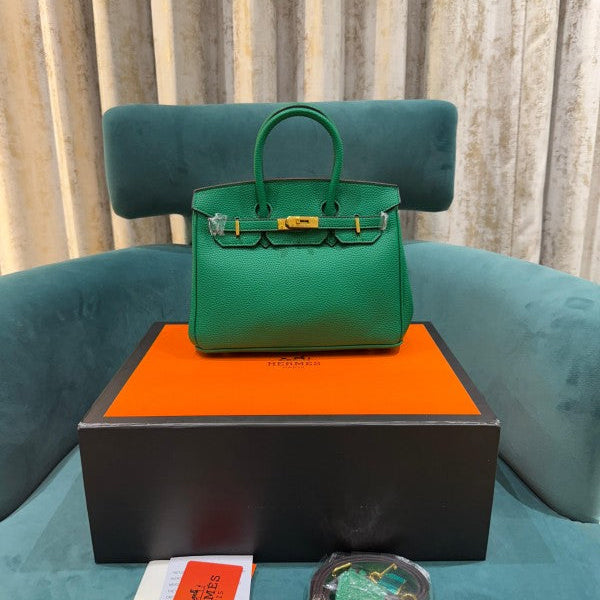 Hermes Malachite Green Togo Leather Rose Gold Hardware Birkin Bag With Dust Bag & OG Box (BK25 Malachite Green)