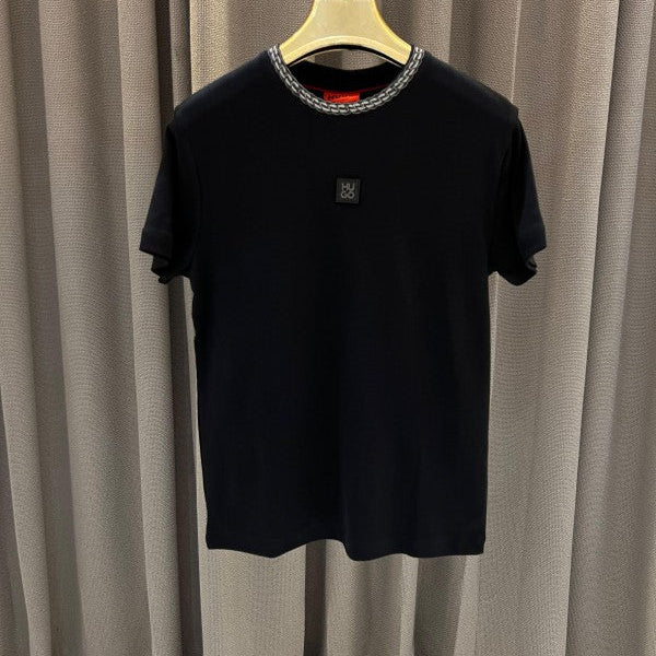 Hugo Boss Middle Brand Patch Chinese Collar Round Neck T-Shirt Black