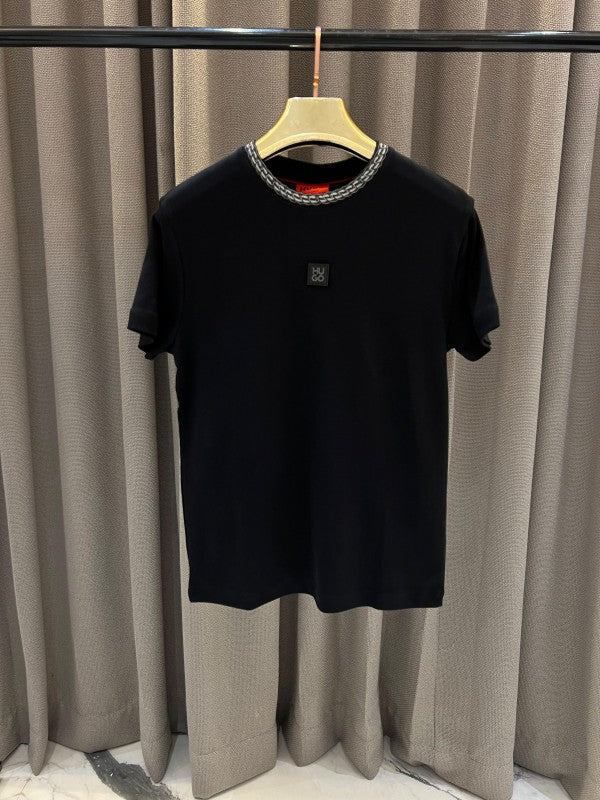 Hugo Boss Middle Brand Patch Chinese Collar Round Neck T-Shirt Black