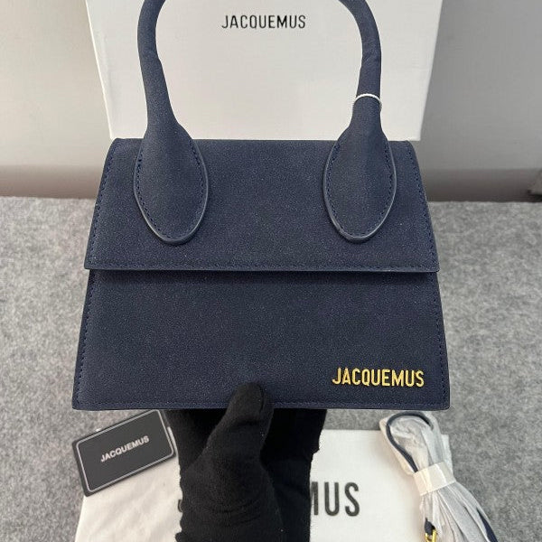 Jacquemus Chiquito Green Suede Bag With Sling Strap (6829-1 Frosted Navy Blue)