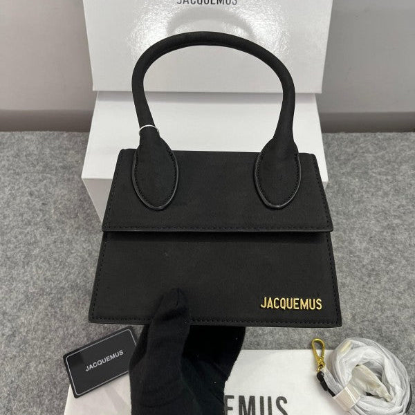 Jacquemus Chiquito Pink Suede Bag With Sling Strap (6829-1 Black)