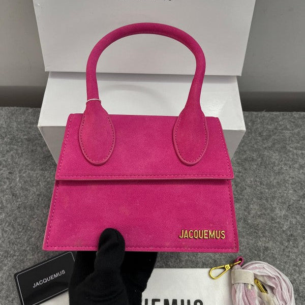 Jacquemus Chiquito Pink Suede Bag With Sling Strap (6829-1 Frosted Pink Plum)