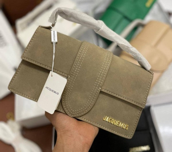 Jacquemus Suede Le Bambino Long Bag With Sling Strap (6828-Apricot)