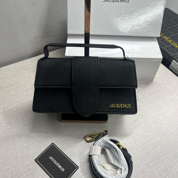 Jacquemus Suede Le Bambino Long Bag With Sling Strap (6828-Black)
